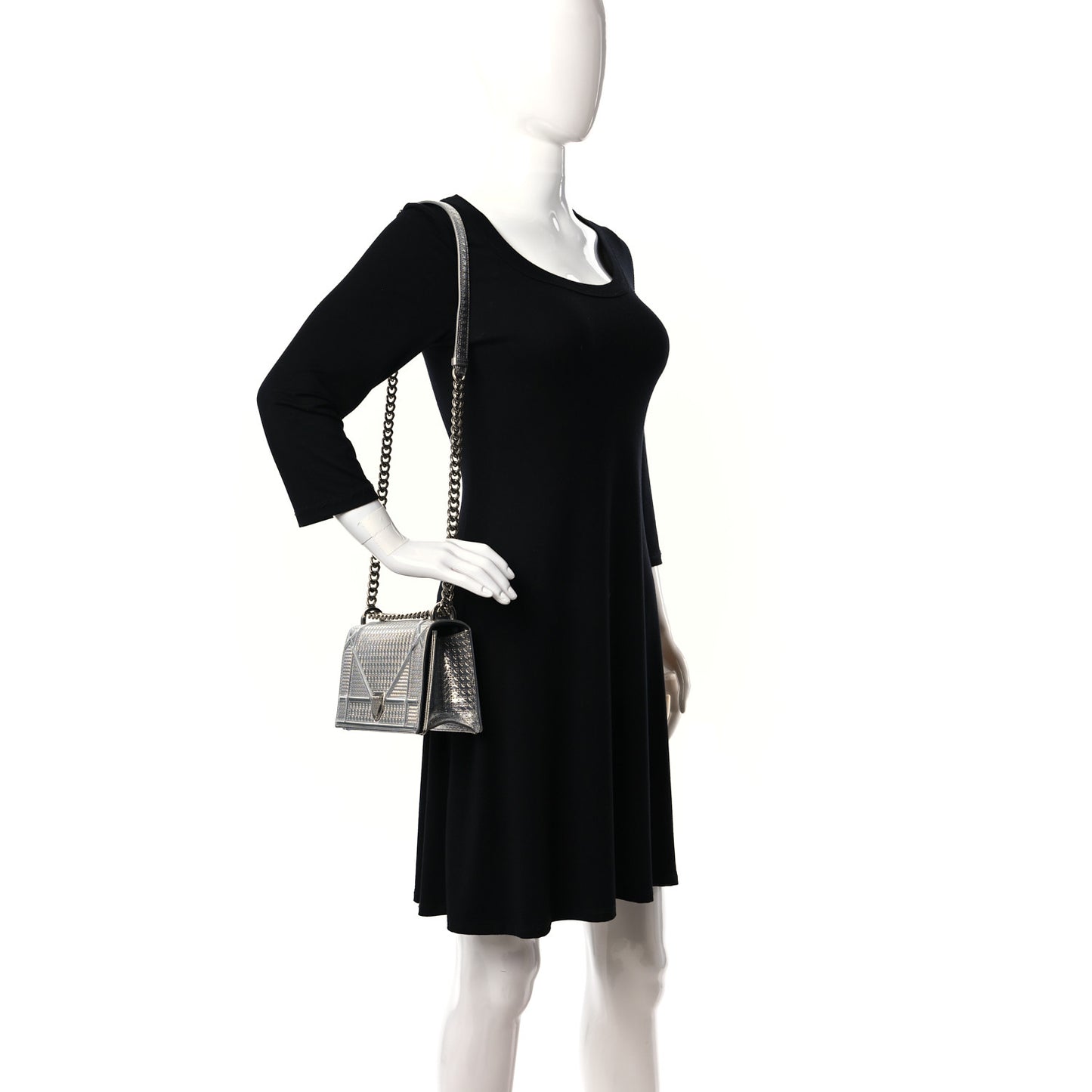 Metallic Patent Micro-Cannage Medium Diorama Flap Bag Silver