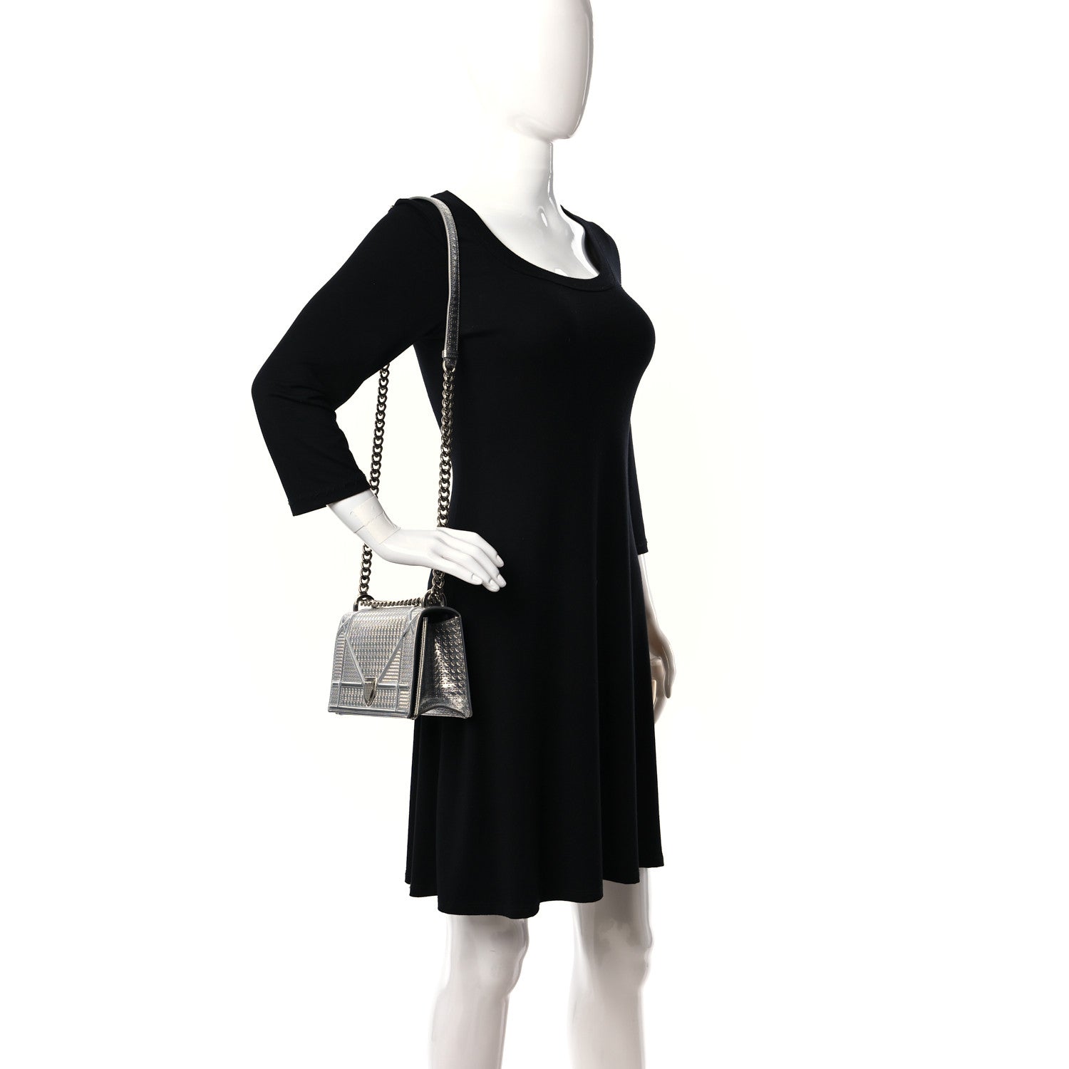 Christian Dior Metallic Patent Micro-Cannage Medium Diorama Flap Bag Silver 2 of 8