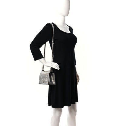 Christian Dior Metallic Patent Micro-Cannage Medium Diorama Flap Bag Silver 2 of 8