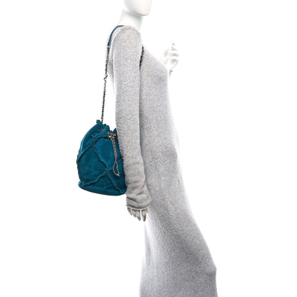 Chanel Suede Quilted Fringe CC Chain Bucket Drawstring Bag Blue 2 of 11