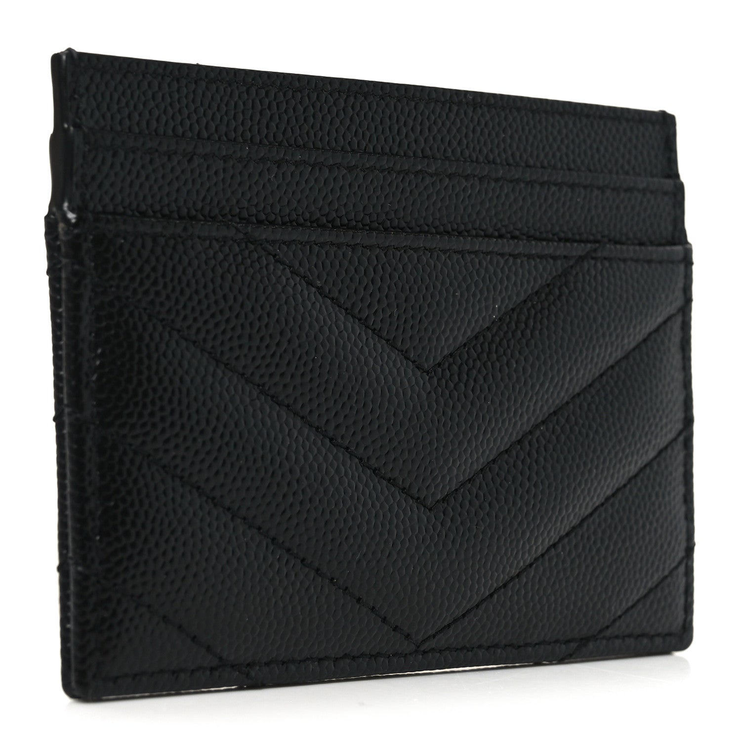 Saint Laurent Grain De Poudre Matelasse Chevron Monogram Credit Card Case Black 3 of 7