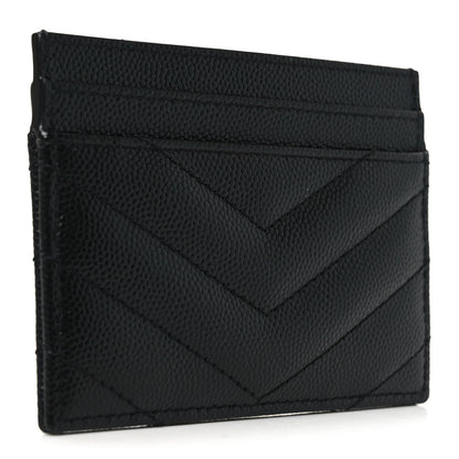 Saint Laurent Grain De Poudre Matelasse Chevron Monogram Credit Card Case Black 3 of 7