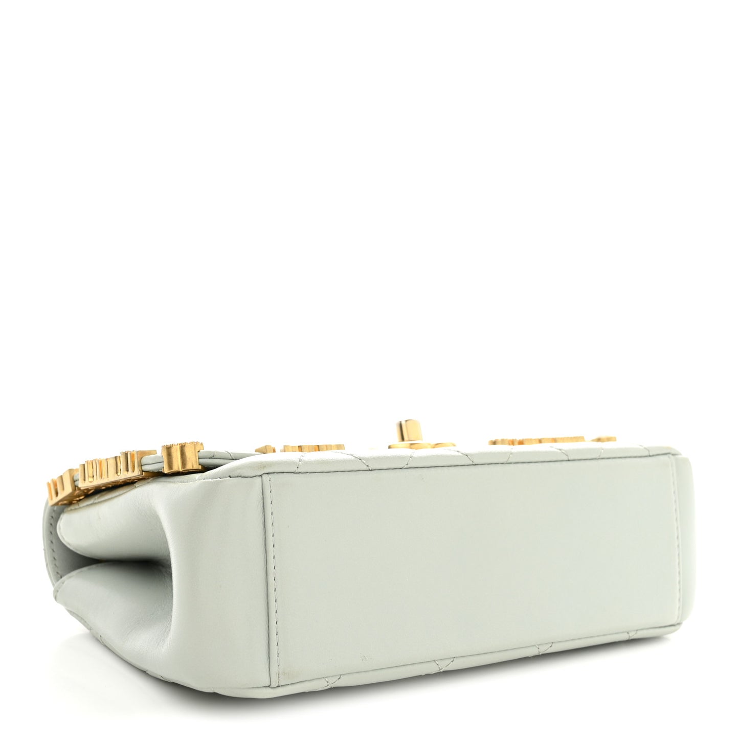 Lambskin Enamel Strass Quilted Mini Paris Monaco Flap Light Grey