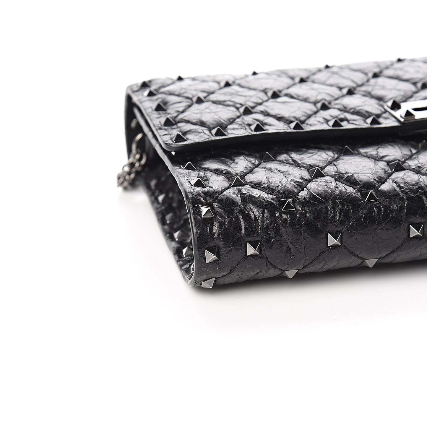 Craquele Nappa Rockstud Spike Wallet on Chain Black