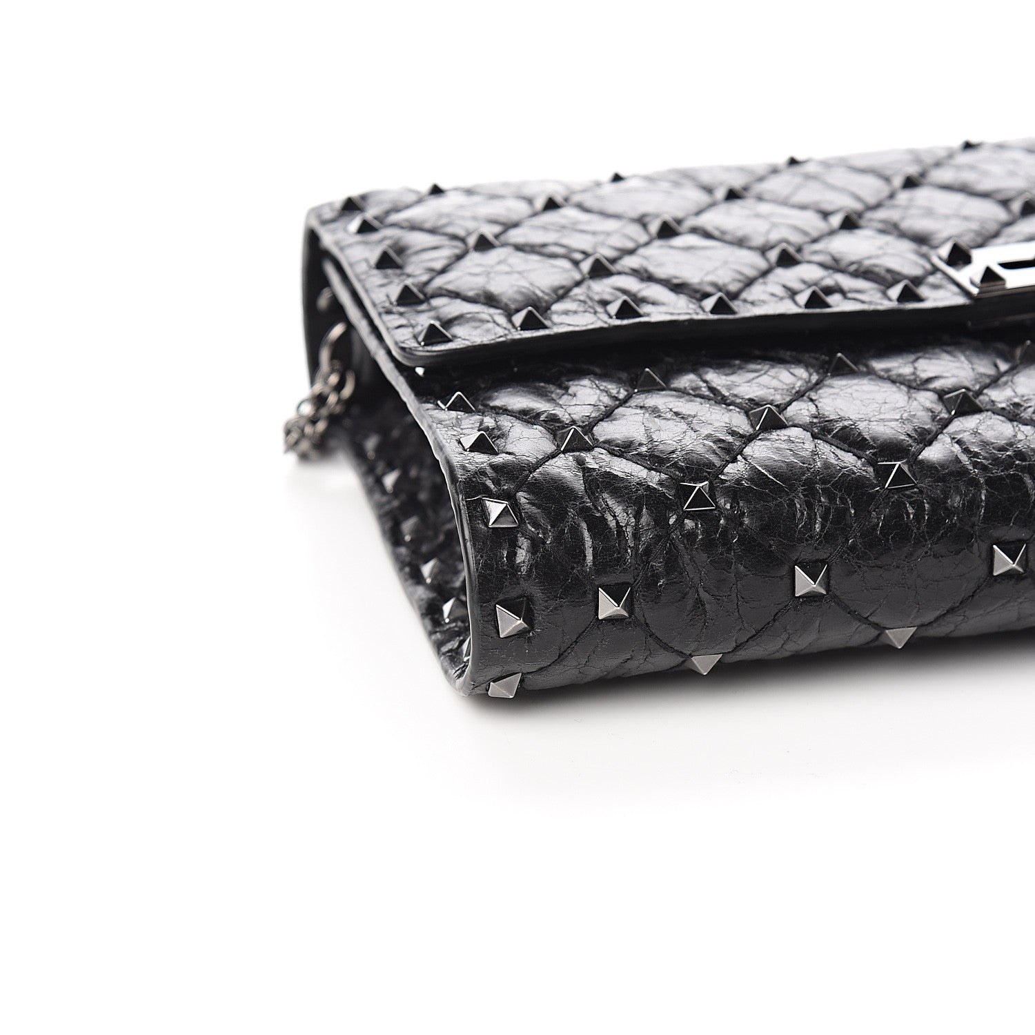 Valentino Garavani Craquele Nappa Rockstud Spike Wallet on Chain Black 7 of 9