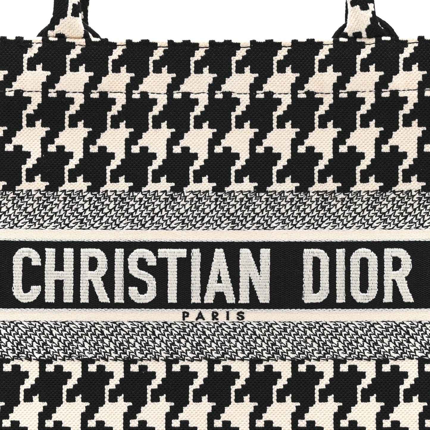 Canvas Houndstooth Embroidered Medium Book Tote Black White