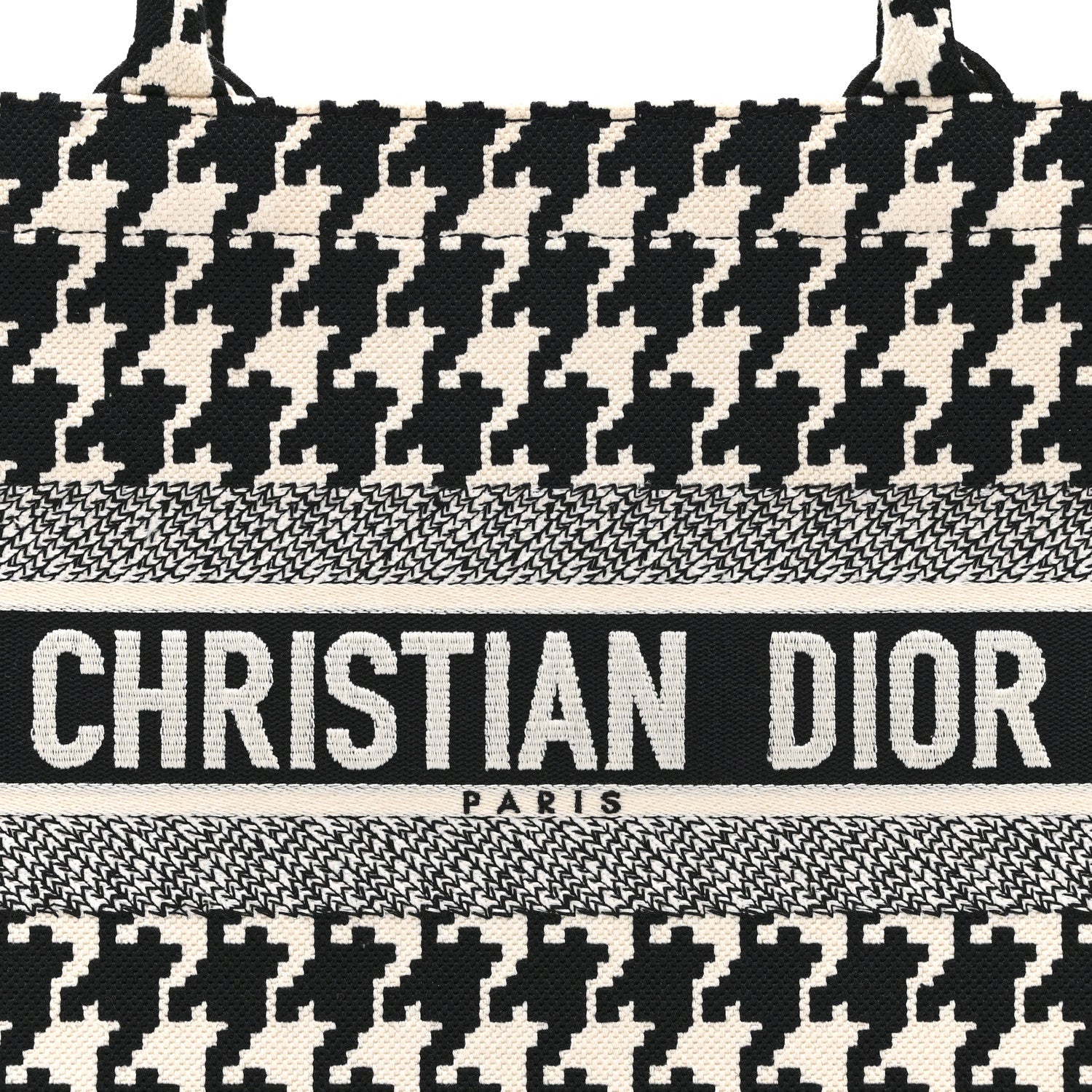 Christian Dior Canvas Houndstooth Embroidered Medium Book Tote Black White 8 of 10