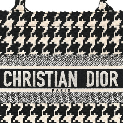 Christian Dior Canvas Houndstooth Embroidered Medium Book Tote Black White 8 of 10