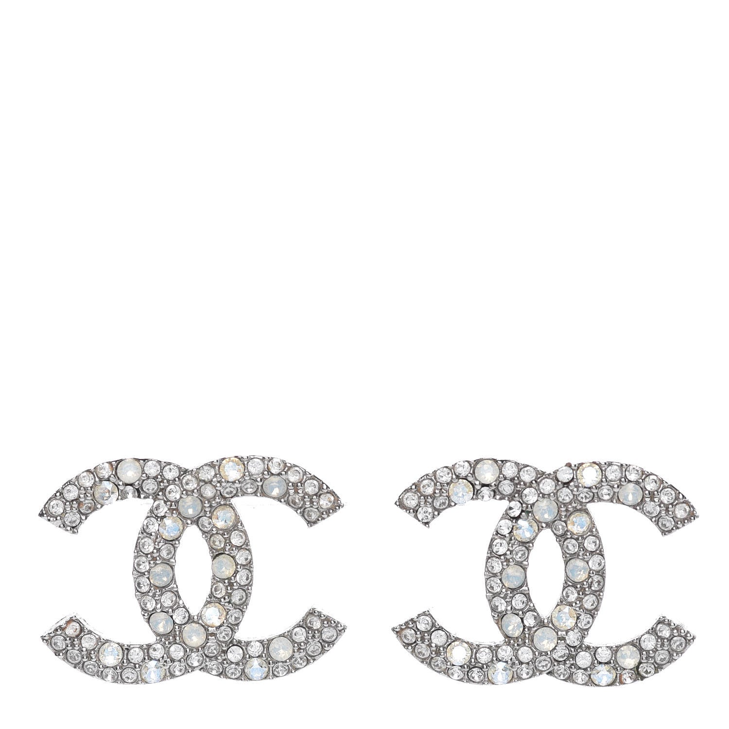Chanel Crystal Large CC Earrings Silver 1 of 5