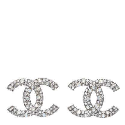 Chanel Crystal Large CC Earrings Silver 1 of 5