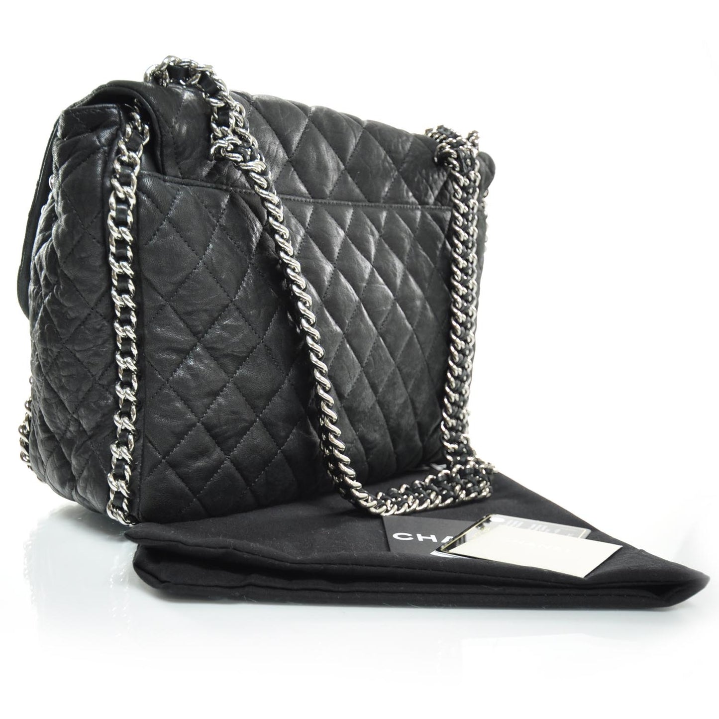 Washed Lambskin Chain Around Maxi Flap Bag Black