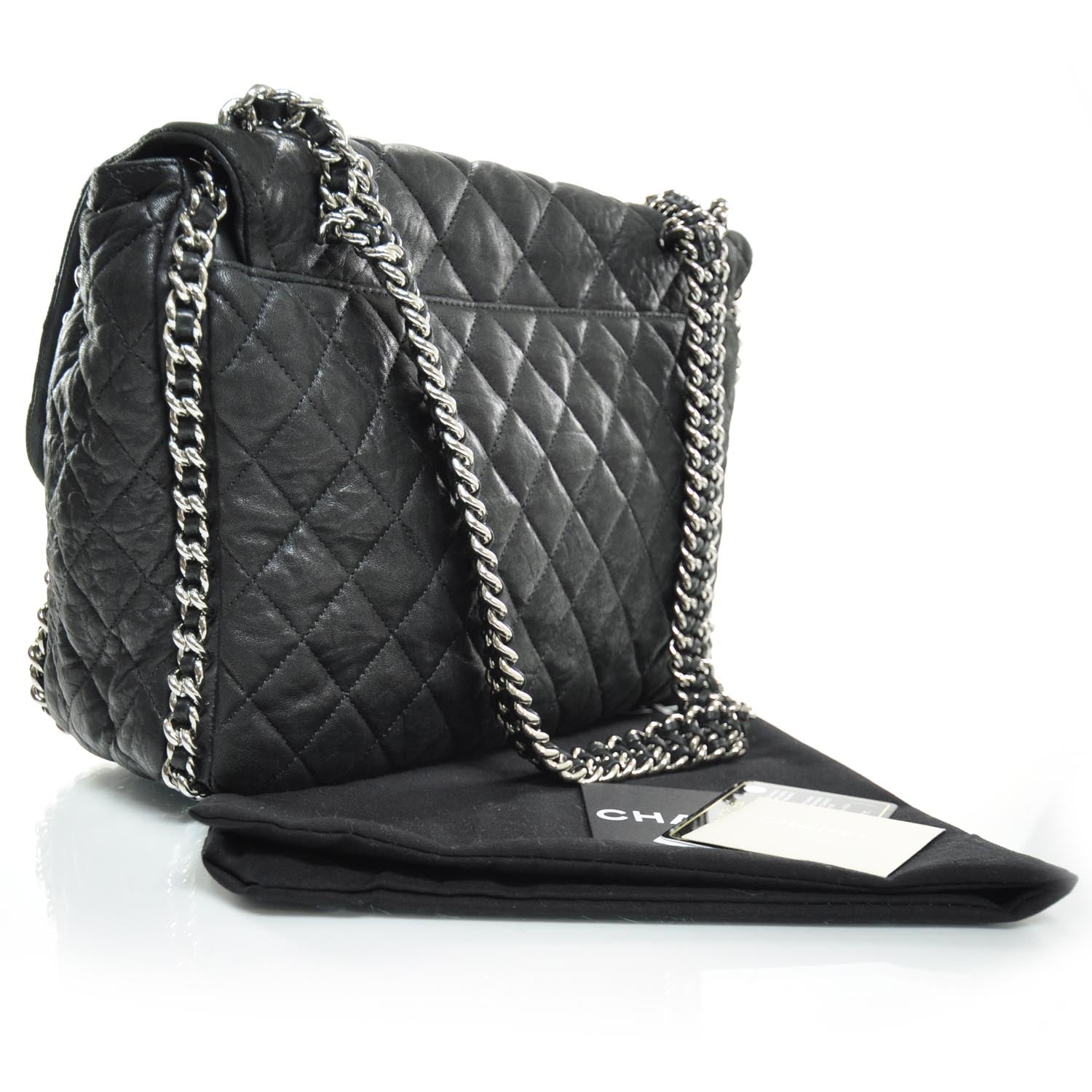 Chanel Washed Lambskin Chain Around Maxi Flap Bag Black 3 of 10