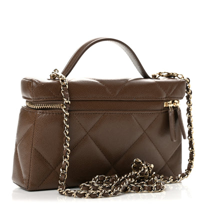 Chanel Caviar Quilted Top Handle Slim Vanity With Chain Light Brown 3 of 12