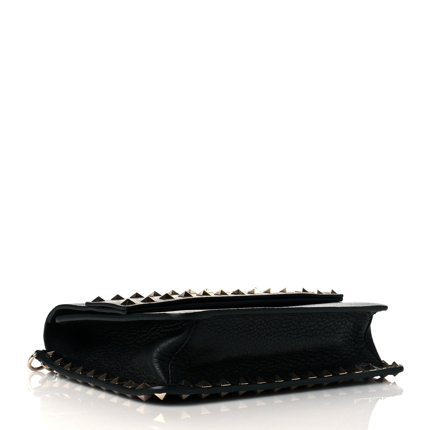 Pebbled Calfskin Rockstud Side Slip Crossbody Black