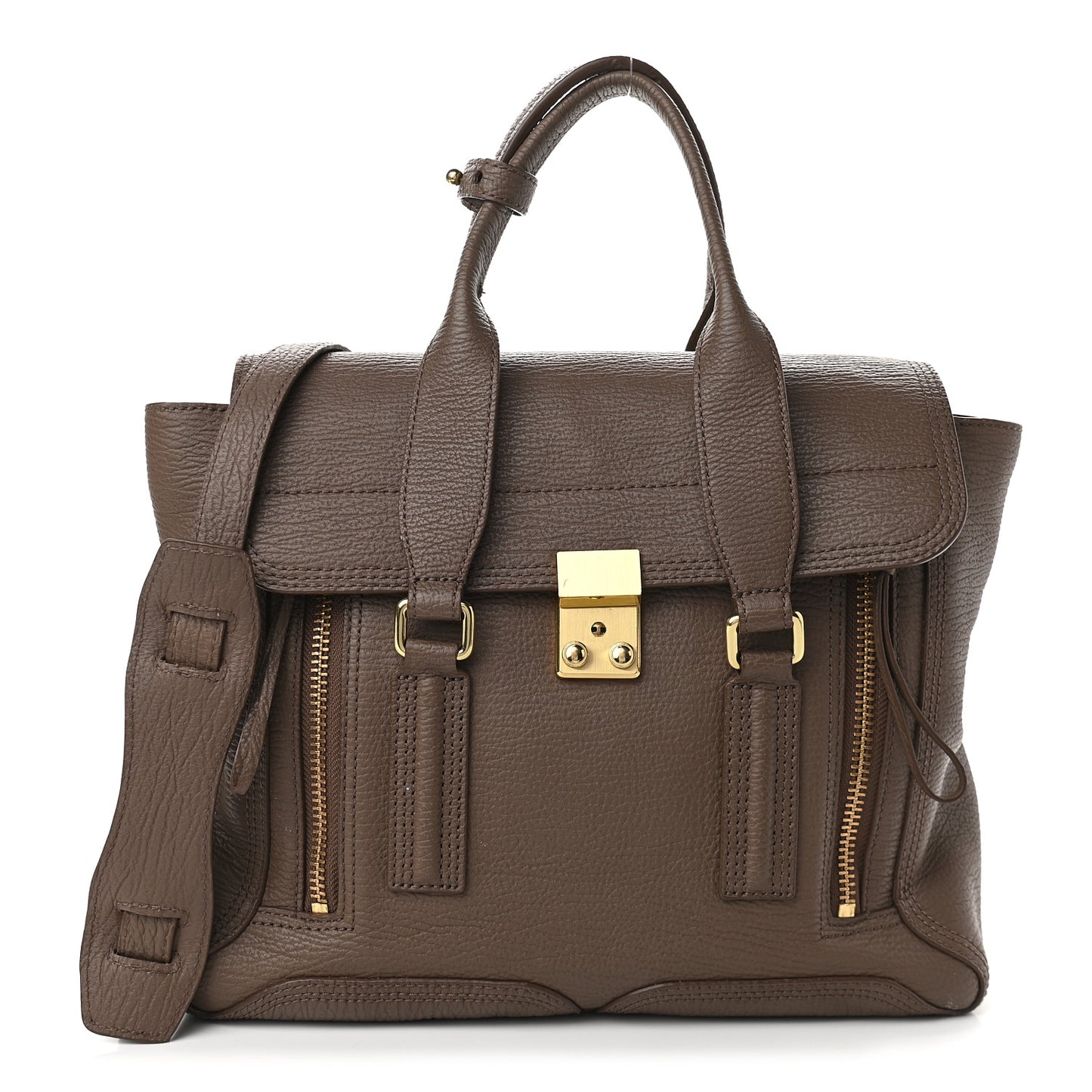 Textured Calfskin Medium Pashli Satchel Taupe