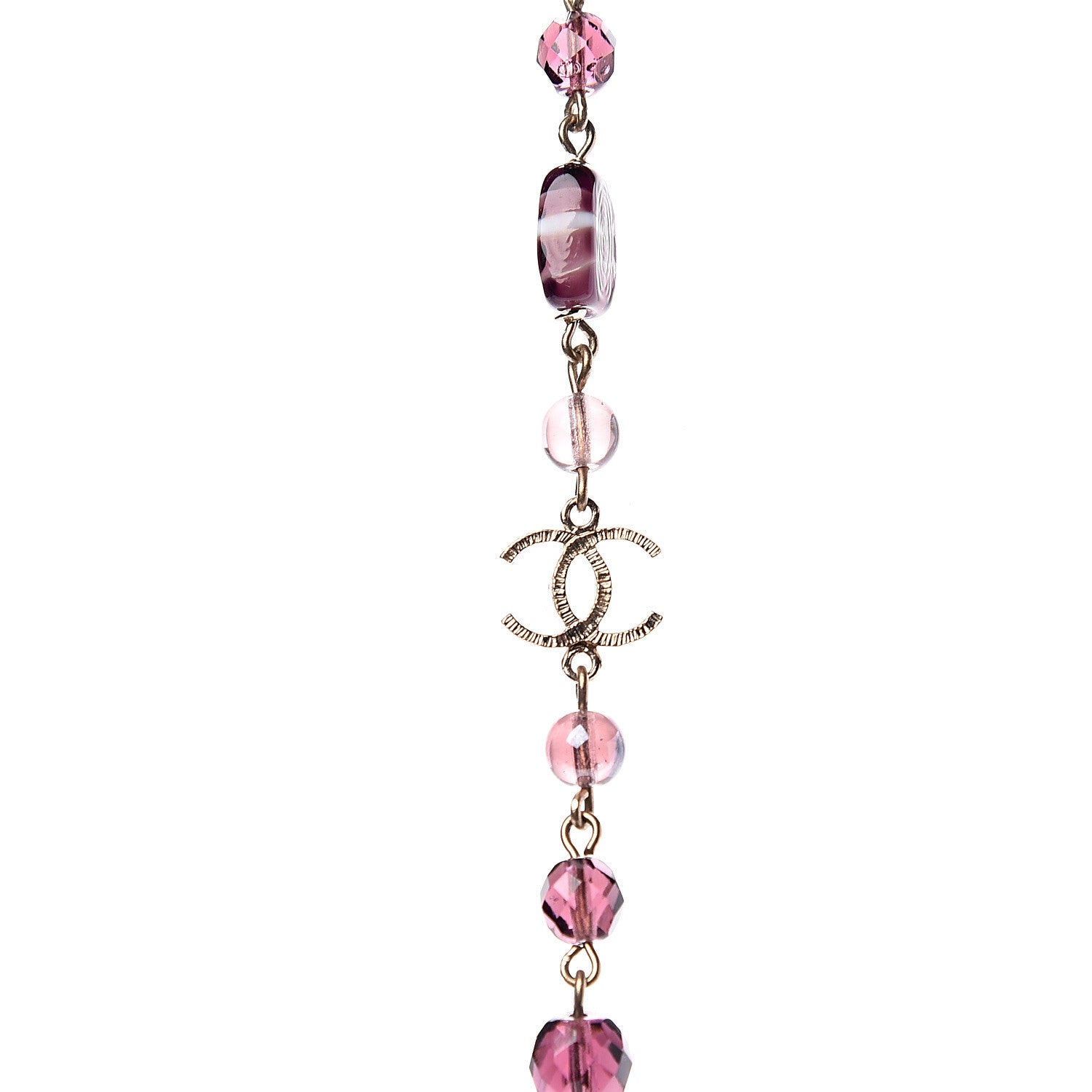 Chanel Pearl Beaded Enamel CC Long Necklace Gold Purple 3 of 5