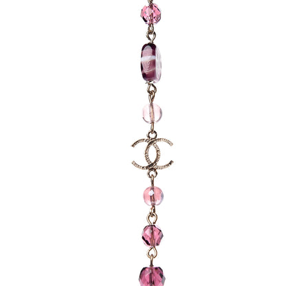 Chanel Pearl Beaded Enamel CC Long Necklace Gold Purple 3 of 5