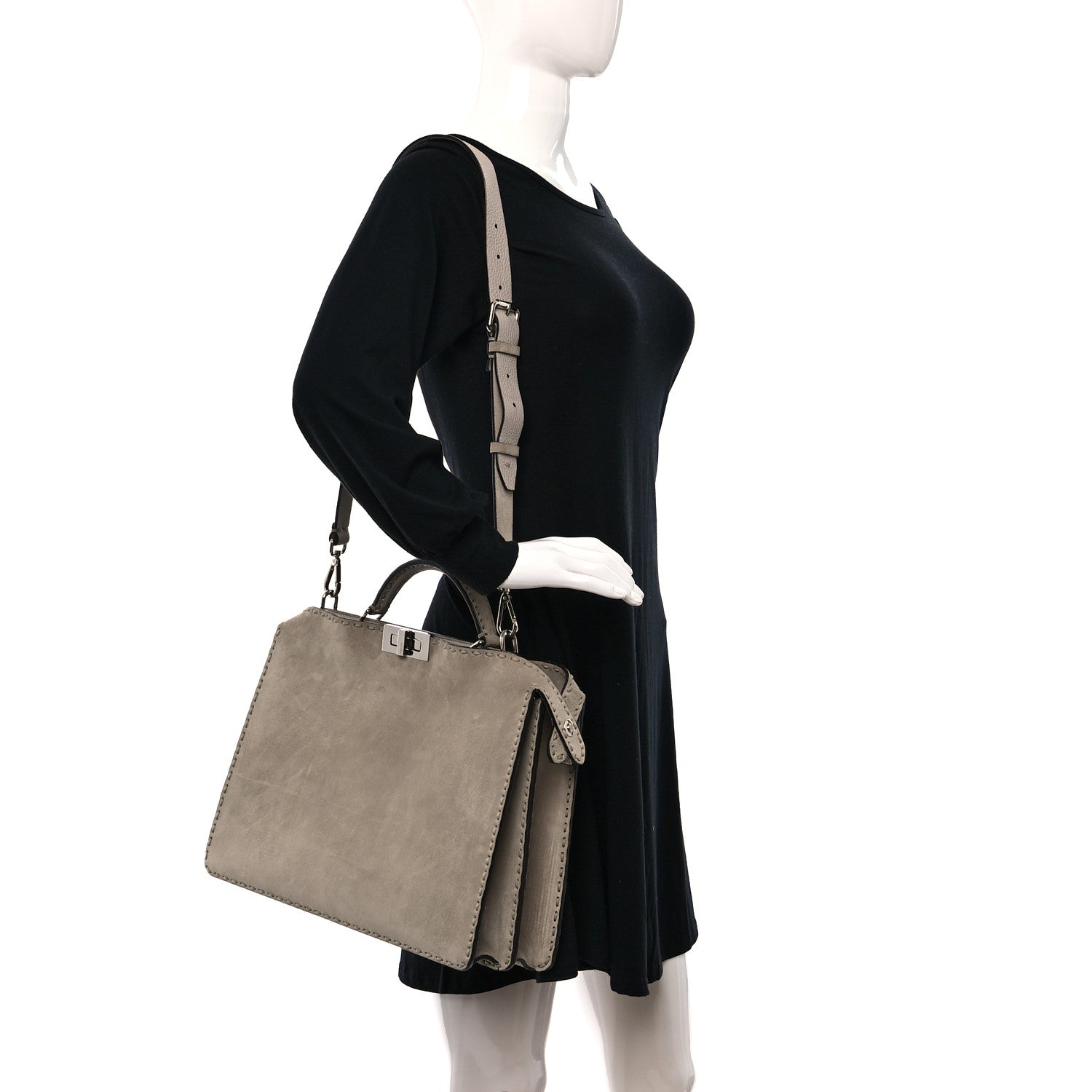 Fendi Suede Medium Peekaboo I See U Satchel Dove Grey 2 of 8