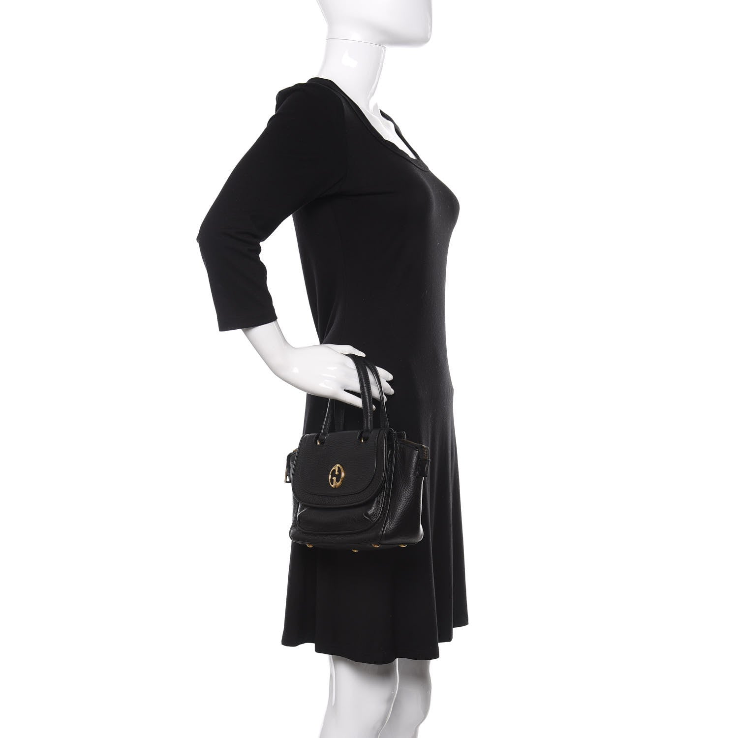 Gucci Pebbled Calfskin Small 1973 Top Handle Satchel Black 2 of 15