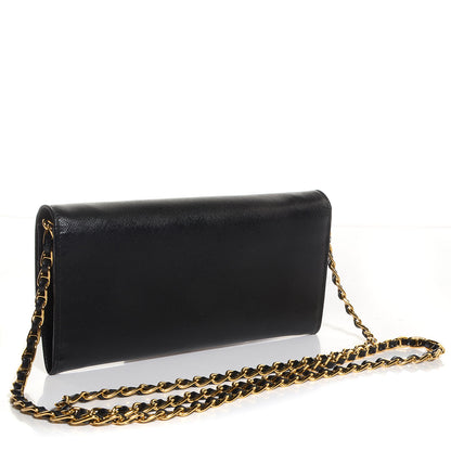 Prada Saffiano Metal Oro Chain Wallet Nero Black 3 of 8