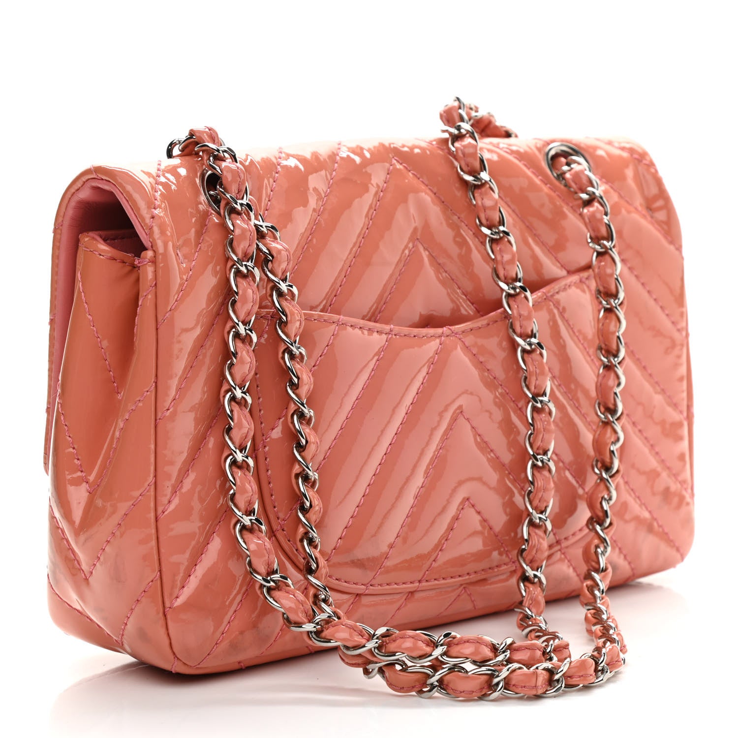 Chanel Patent Chevron Quilted Medium Single Flap Pink 3 of 15