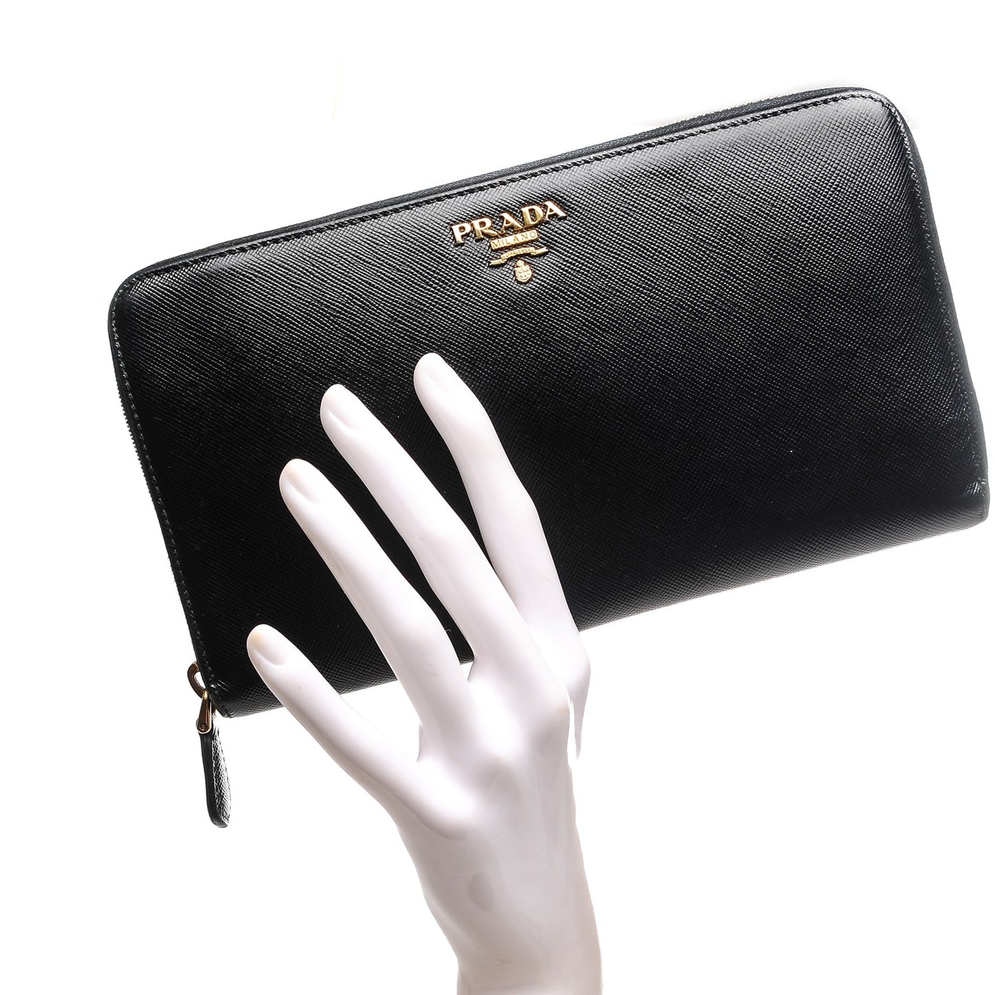 Saffiano Metal Large Zip Around Travel Wallet Nero Black