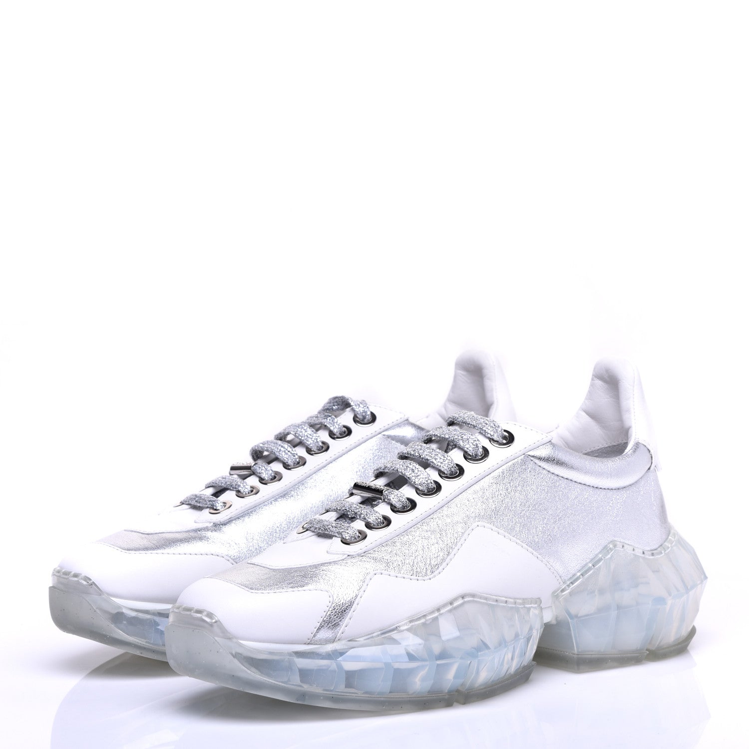 Jimmy Choo Metallic Calfskin Womens Diamond F Low Top Sneaker 38 White Silver 3 of 10
