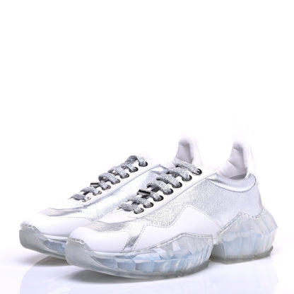 Jimmy Choo Metallic Calfskin Womens Diamond F Low Top Sneaker 38 White Silver 3 of 10