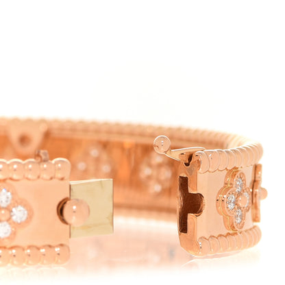 Van Cleef & Arpels 18K Rose Gold Diamond Perlee Clovers Bangle Bracelet S 4 of 6