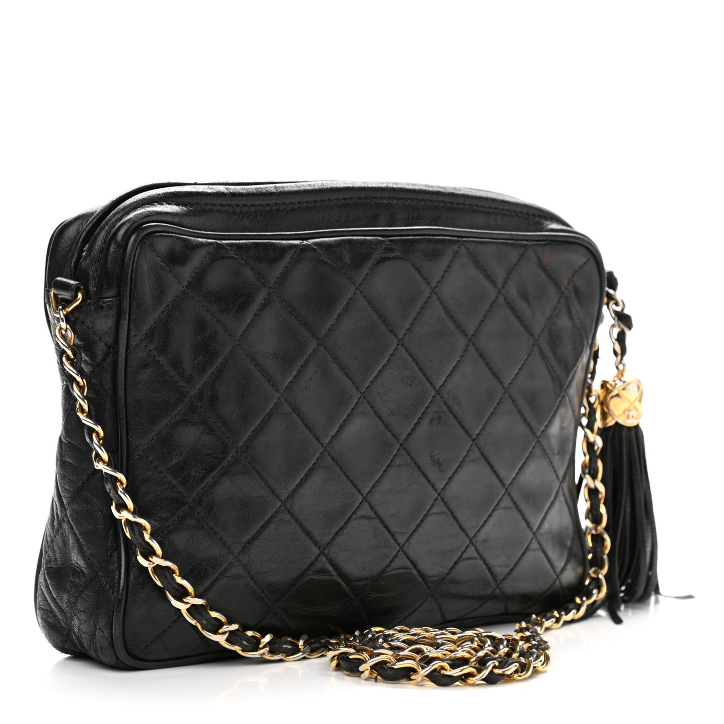 Lambskin Quilted CC Tassel Camera Case Black