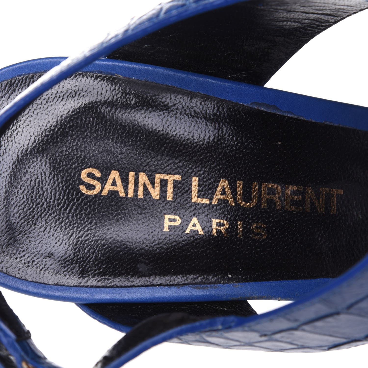 Saint Laurent Calfskin Crocodile Embossed 80 Platform Ankle Strap Sandals 35 Blue 9 of 12