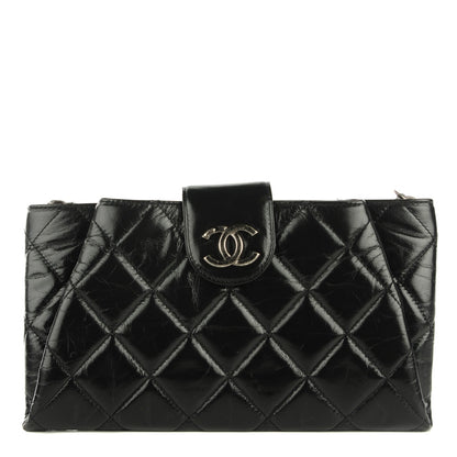 Chanel Glazed Calfskin Quilted Coco Pleats Chain Clutch Black 1 of 7