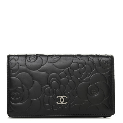 Chanel Lambskin Camellia Embossed Yen Wallet Black 1 of 10