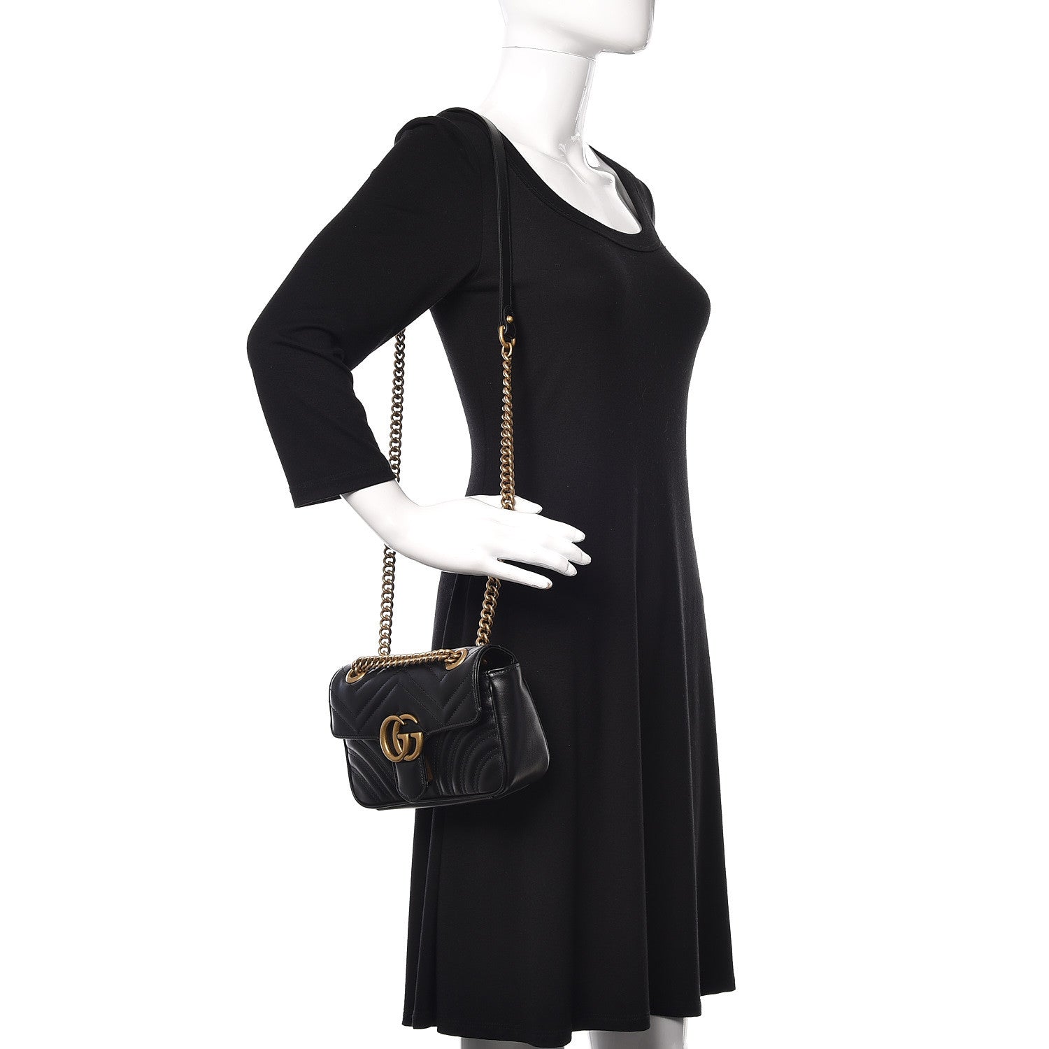 Gucci Calfskin Matelasse Mini GG Marmont Shoulder Bag Black 2 of 10