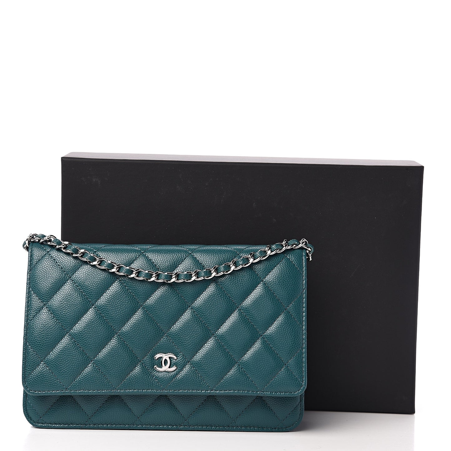 Caviar Quilted Wallet On Chain WOC Dark Turquoise