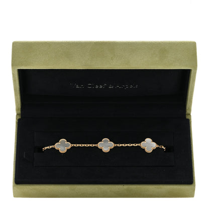 Van Cleef & Arpels 18K Yellow Gold Mother of Pearl 5 Motifs Vintage Alhambra Bracelet 4 of 4