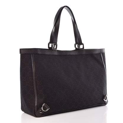 Gucci Denim Monogram Large Abbey Tote Dark Brown 3 of 10