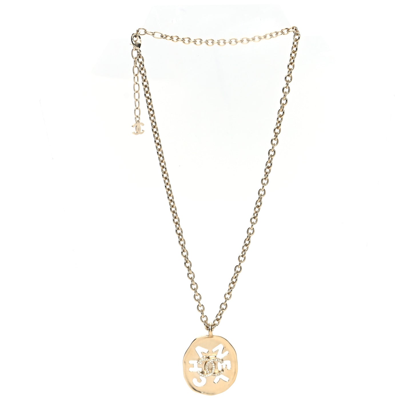 Crystal CC Medallion Logo Necklace Gold Gold