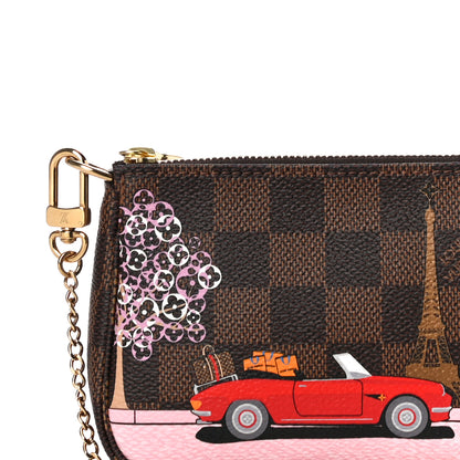Louis Vuitton Damier Ebene 2019 Christmas Animation Mini Pochette Accessories Red 8 of 10