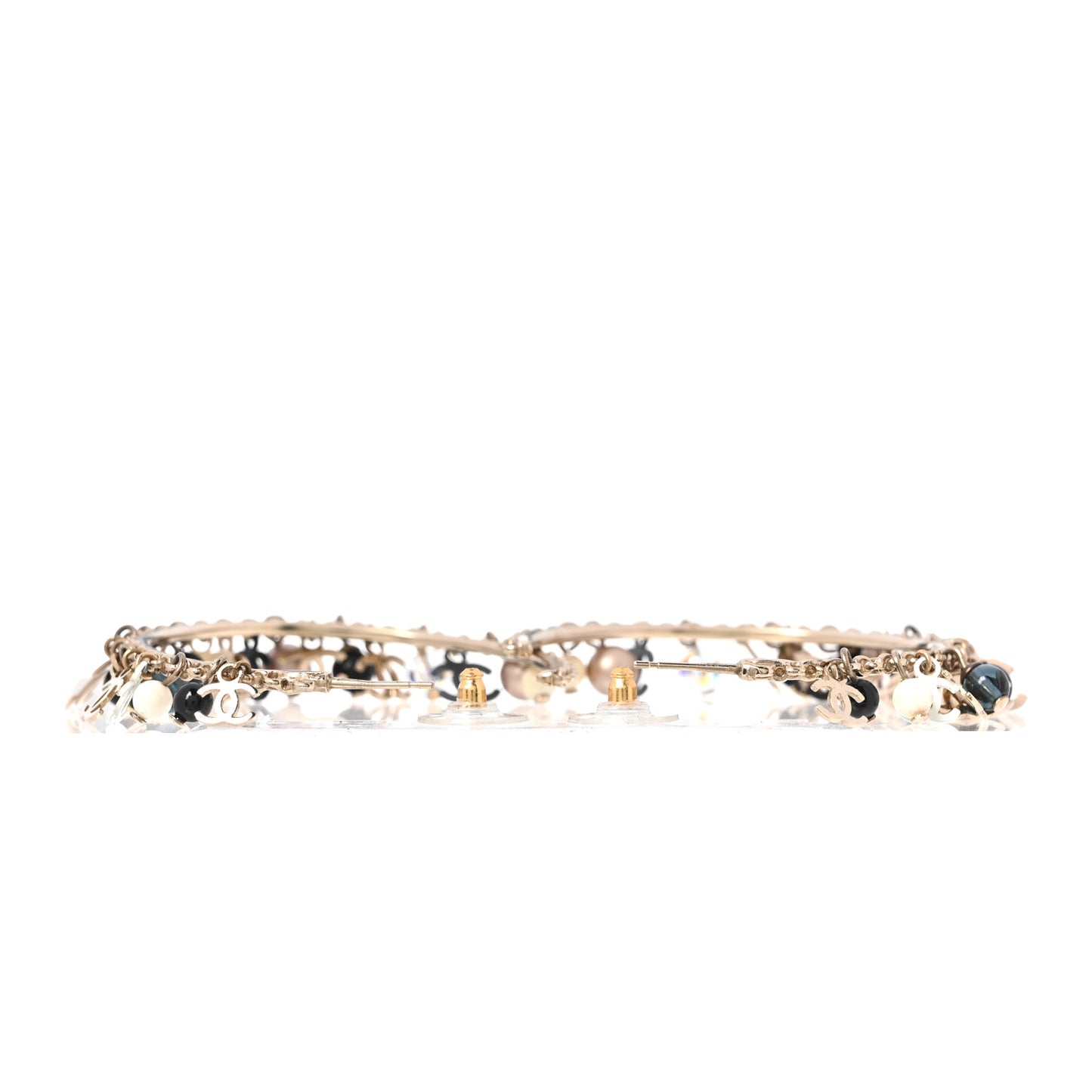 Crystal Bead CC Charm Hoop Earrings Black Gold Multicolor