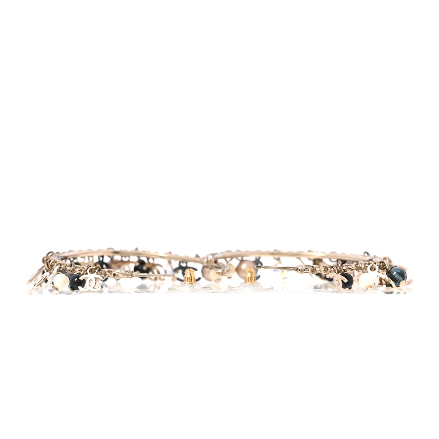 Chanel Crystal Bead CC Charm Hoop Earrings Black Gold Multicolor 3 of 4