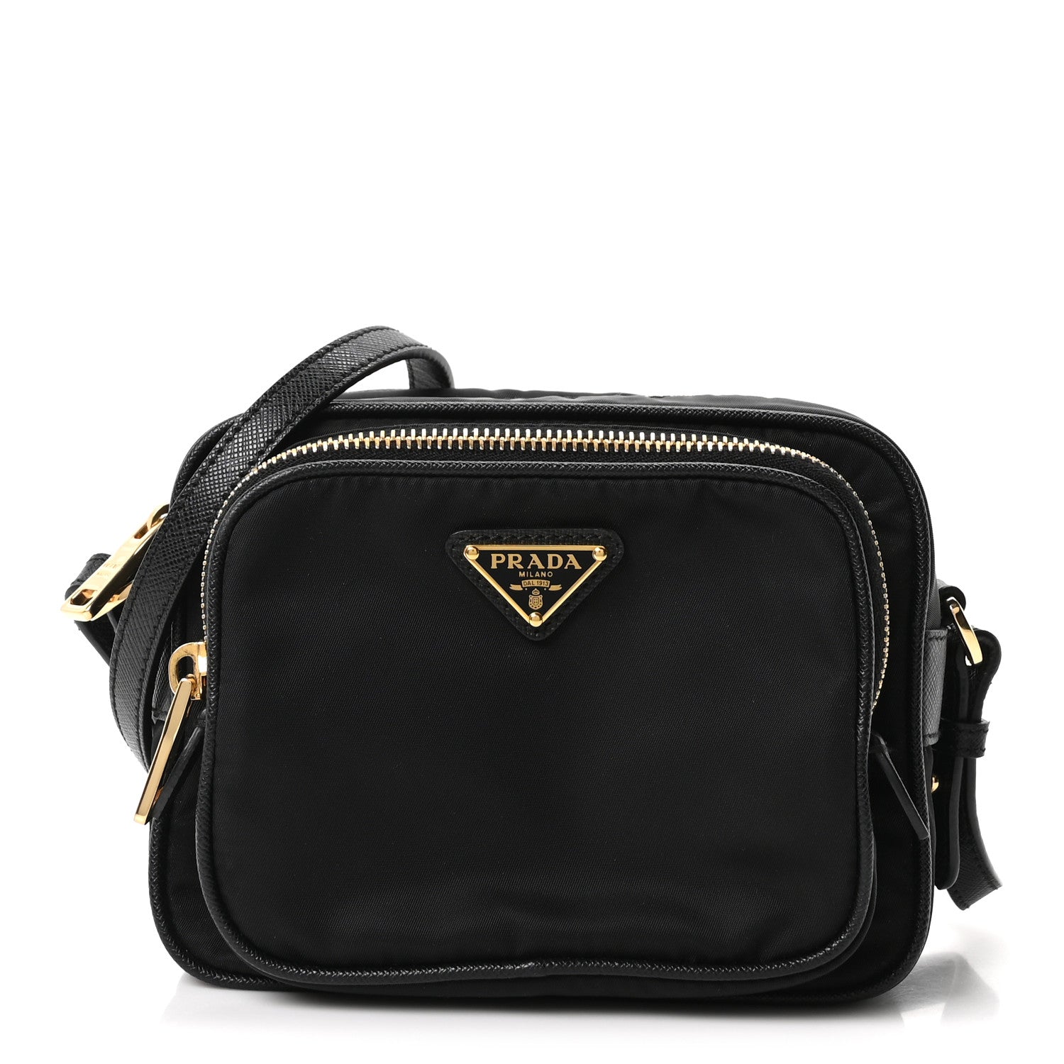 Prada Nylon Vela Saffiano Double Zip Crossbody Black 1886868