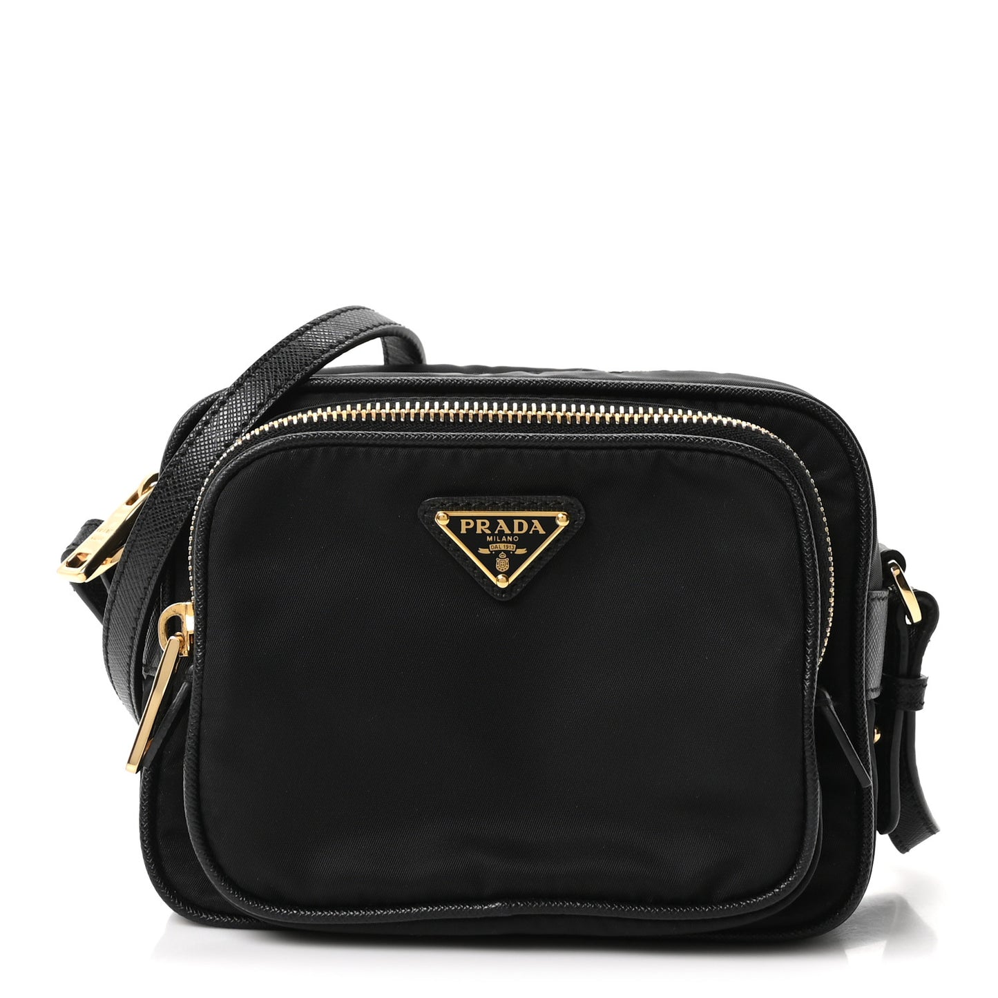 Nylon Vela Saffiano Double Zip Crossbody Black