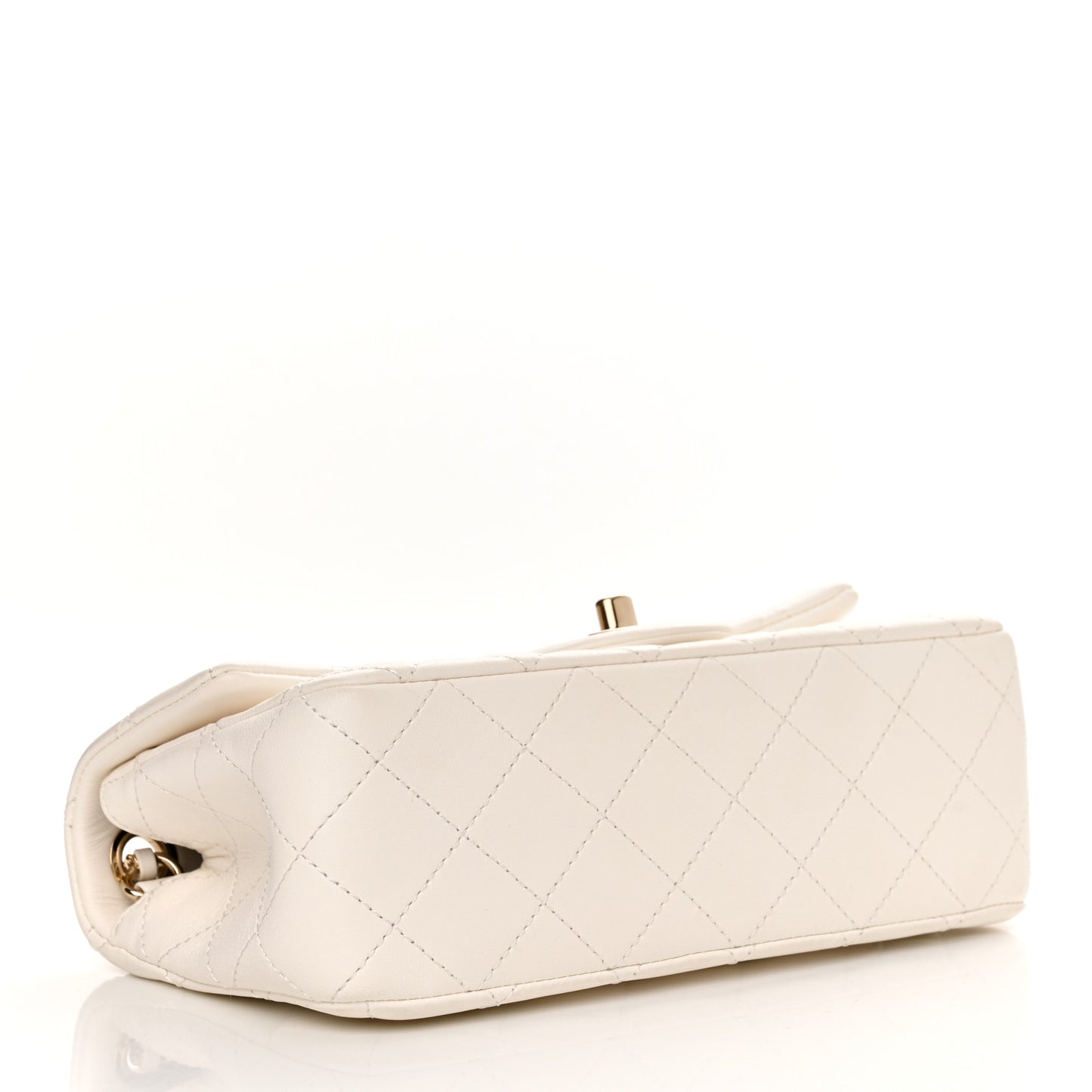 Lambskin Quilted Enamel Mini Rectangular Pearl Crush Flap White