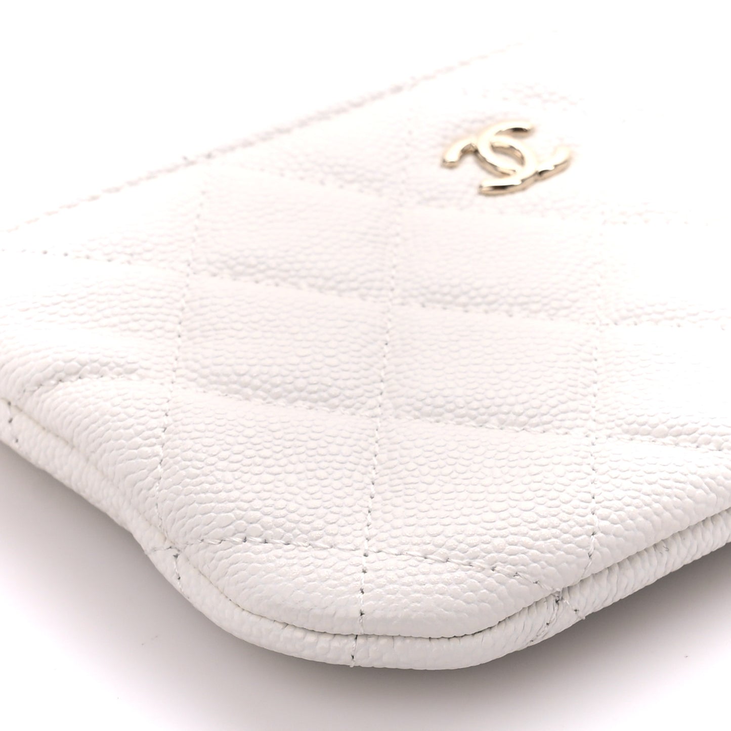 Caviar Quilted Small Cosmetic Case White