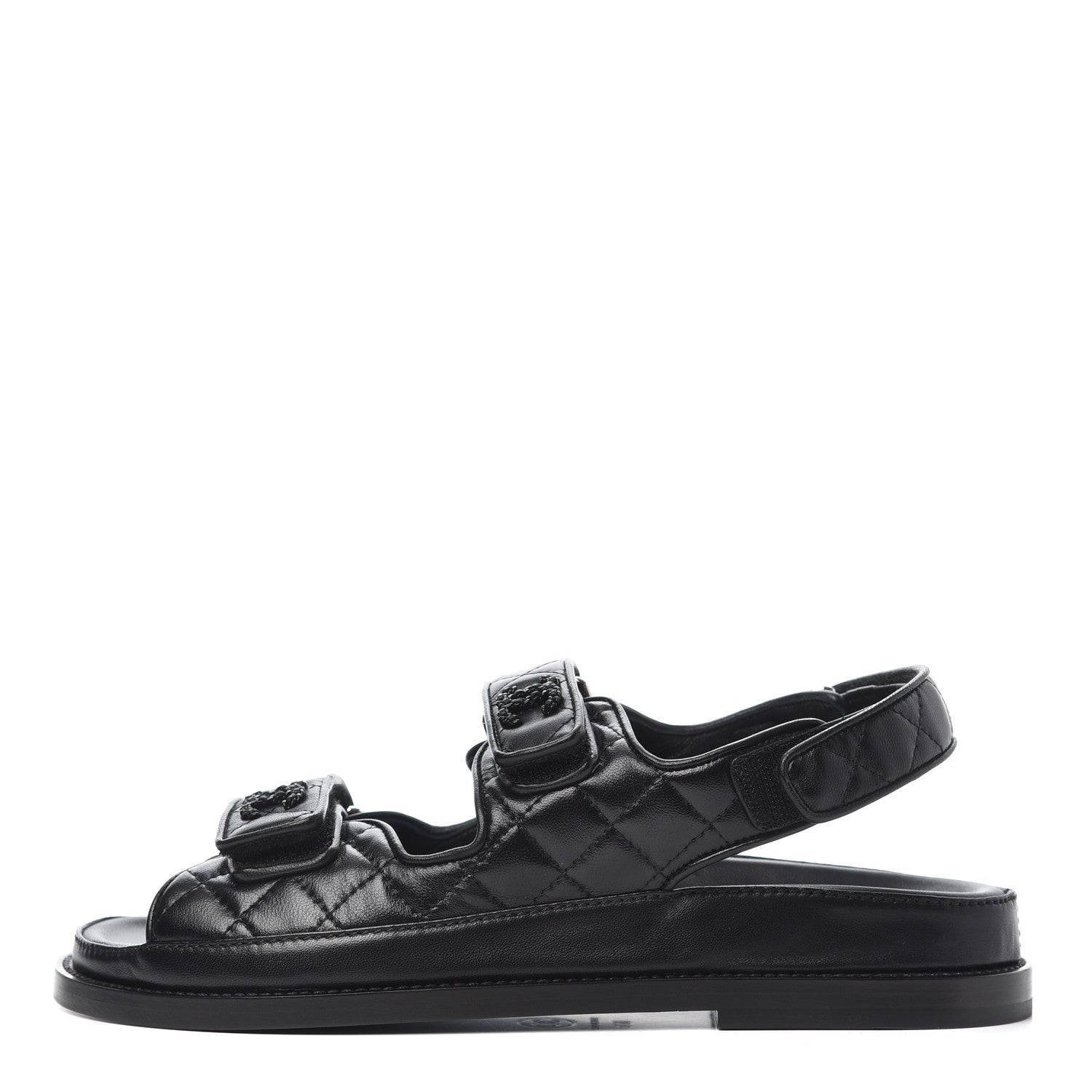 Chanel Lambskin Velcro Dad Sandals 36.5 Black 1 of 10