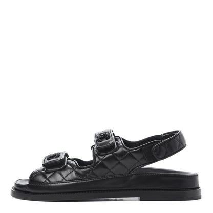 Chanel Lambskin Velcro Dad Sandals 36.5 Black 1 of 10