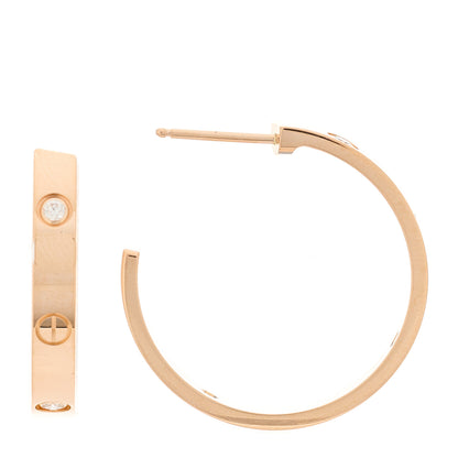 Cartier 18K Pink Gold 3 Diamond 3.5mm LOVE Hoop Earrings 1 of 4