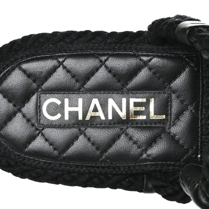 Chanel Cord Lambskin Quilted Logo Sandals 39 Black 7 of 8