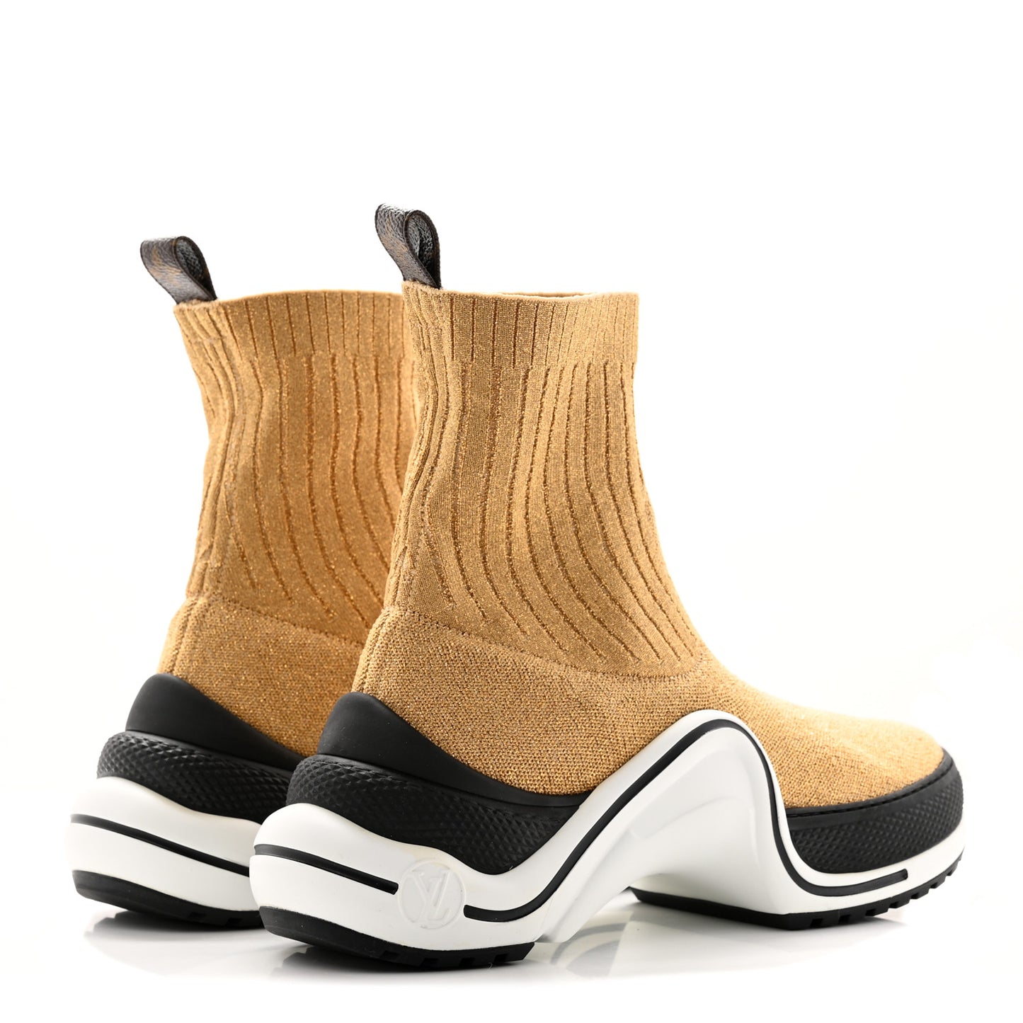 Glitter Stretch Textile Monogram LV Archlight Sneaker Boots 38 Gold Black